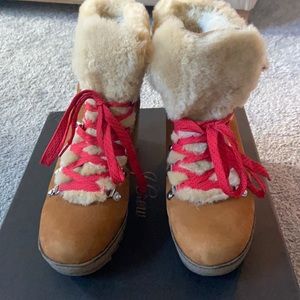 Excellent condition, JCrew tan leather outer, shearling inner wedge boots size 8